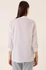 Front Buttoned Polo Collar Shirt with Foldable Sleeves