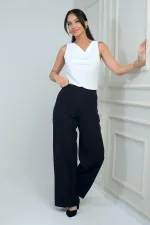 Pantalon en tricot à jambes larges et fermeture éclair latérale pour femme
