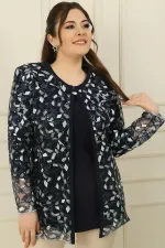 İçi Kollu Bluz Fırça Desen Nakış İşlemeli Ceket B.B 2'li Takım