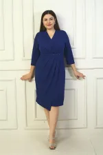 Women's Wrap Neckline Long Sleeve Lined Pleated Waist Accessory Detail Plus Size Glitter Short Dress