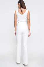 Pantalon espagnol taille haute, à poches, extensible et à jambes larges