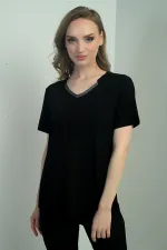 Women's Glittery V-Neck Short-Sleeve Blouse