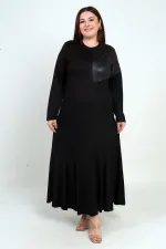 Robe longue grande taille pour femme avec épaules en cuir et jupe à volants