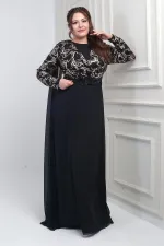 Kadın Kruvaze Yaka Görünümlü Pullu Astarlı Şifon Uzun B.B. Elbise