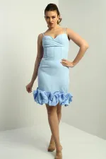 Kadın İp Askılı Astarlı Etek Saten Drapeli Kısa Krep Elbise