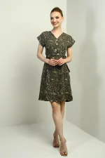 Women's Half-Button Front Laced Waist Embroidered Dress