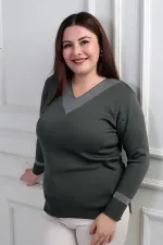 Chemisier grande taille à col en V pour femme, orné de paillettes