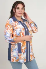 Chemise en jean grande taille pour femme, avec fermeture éclair sur le devant et motif