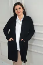 Gilet côtelé grande taille pour femme, avec motif sur le devant et poches, en Lycra.