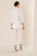 2-Piece Set of Lined Jacket and Pocket Trousers with Stone Chain Detail on Collar and Sleeves