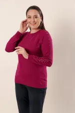 Plus Size Acrylic Sweater with Sleeve Detail