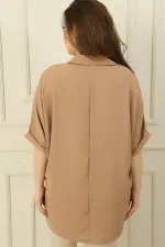 Double Breasted Polo Collar Short Sleeve Ayrobin Plus Size Blouse