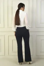 Kadın Beli Lastikli Yandan Cepli İspanyol Paça Çımalı Çelik Pantolon