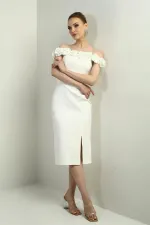 Robe midi doublée à encolure Madonna florale 3D et perles