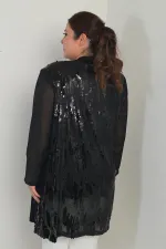 Ensemble 2 pièces pour femme, blouse en lycra à col rond et veste en mousseline à sequins, grandes tailles