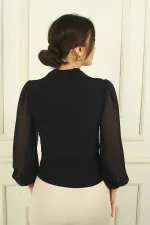 Women's V-Neck Front Rose Detailed Blouse