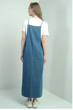 Gilet long en jean à fines bretelles pour femme