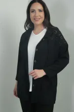 Cardigan grande taille pour femme, à capuche, boutonné sur le devant, avec poches et volants