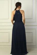 Robe de soirée longue à sequins, dos nu, buste plissé, doublée, pour femme