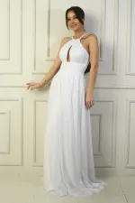 Robe de soirée longue à sequins, dos nu, buste plissé, doublée, pour femme