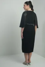 Robe mi-longue en crêpe grande taille pour femme, col en V, drapée, doublée, taille haute