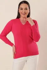 V-Neck Hole Detail Plus Size Acrylic Sweater