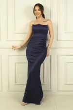 Kadın Önü Büzgülü Astarlı Balık Saten Elbise