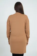 Kadın Önü Tek Cepli Taş Baskı Detaylı Büyük Beden TrikoTunik Bluz