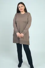 Blouse tunique tricotée grande taille pour femme, avec boutons et fentes latérales