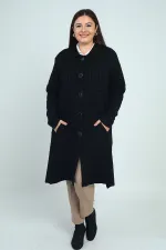 Manteau en maille lycra grande taille pour femme avec poches avant boutonnées