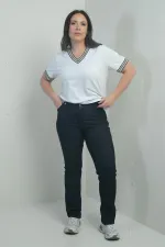 Jean taille haute à jambes droites en lycra pour femme, grandes tailles