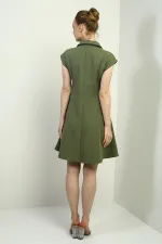 Women's Short Flared Dress with Half Front Zipper and Lace Detail, Self-Interfacing