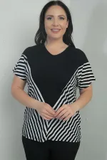 Women's V-Neck Stripe Detail Batwing Sleeve BB Blouse