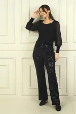 Kadın Beli Lastikli Zigzag desenli Likralı Pantolon