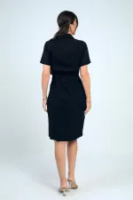 Robe courte en lyocell doublée, doublée, avec poche à nouer sur le devant et boutons sur le devant, pour femme