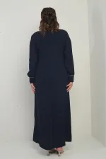 Women's Plus Size Long Crepe Dress with Zippered Sleeves, Stone Embellishments, and Side Tie Closure