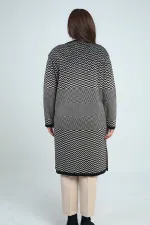 Gilet long en maille à chevrons pour femme, grande taille, avec poches
