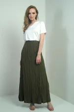 Kadın Beli Lastikli Kırışık Uzun Etek