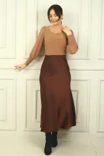 Jupe longue en satin pour femme avec taille élastique