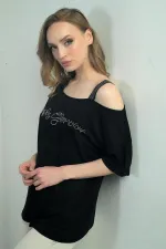 Kadın Taş Detaylı Tek Askılı Bluz