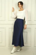 Jupe longue en satin pour femme avec taille élastique