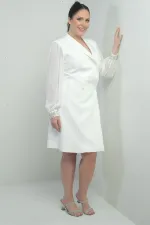 Robe portefeuille pour femme, manches en mousseline et détails perlés, doublée, grandes tailles.