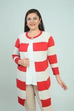 Kadın Enine Kalın Çizgili Büyük Beden Hırka