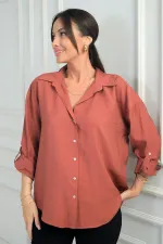 Kadın Kol Katlamalı Lyocell Gömlek