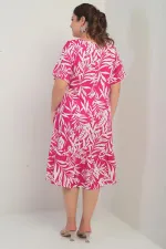 Robe grande taille pour femme, col en V, motif feuilles variées, poches et jupe à volants