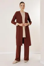 Tunique sans manches, pantalon taille élastique, cardigan long, ensemble tricoté 3 pièces