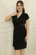 Tırnak Kol Beli Taşlı Astarlı Büyük Beden Krep Elbise