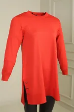 Kadın Yanları Düğme Detaylı Yırtmaçlı Büyük Beden Tunik Kazak