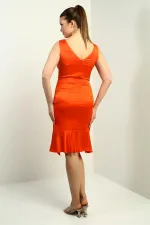 Kadın Kruvaze Yaka Astarlı Önü Drapeli Önü Volanlı Saten Kısa Elbise