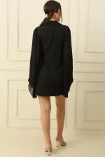 Button-front Jacket Dress with Pleated Sleeves
